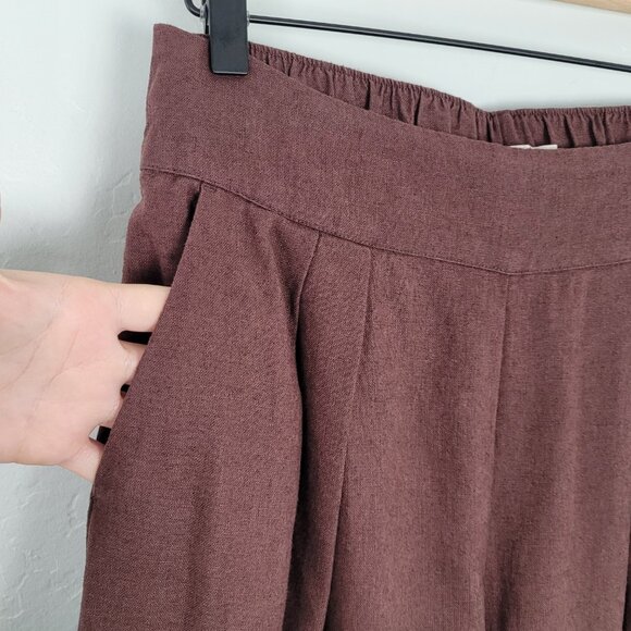 Abercrombie & Fitch Size S Short Linen Blend Ultra Wide Leg Pant Pull On Brown - Picture 11 of 14